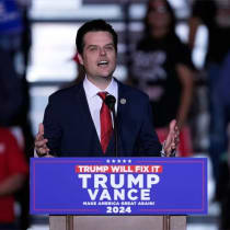  Rep. Matt Gaetz speaks before Republican presidential nominee former President Donald Trump speaks at a campaign rally at Lee's Family Forum.
