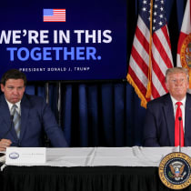 US President-elect Donald Trump participates in an event with Florida Governor Ron DeSantis at the Pelican Golf Club in Belleair, Florida, US, July 31, 2020