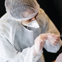  A COVID-19 TESTING center in France in 2022. 