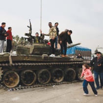  PEOPLE CELEBRATE the ouster of President Bashar al-Assad, in Sednaya, Syria, this week. The spectacular collapse of the Assad regime has introduced both uncertainty and opportunity, the writer notes.