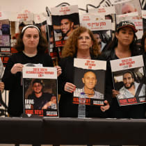  Former hostages speak at Tel Aviv's Hostage Square.