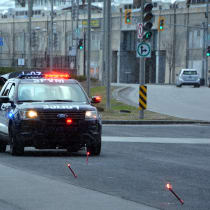  Car of the Service de police de la Ville de Montreal (SPVM) (French for Montreal Police Service) on duty for the public protection during the covid-19 pandemic.