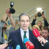 IRELAND’S ‘TAOISEACH’ (Prime Minister) Simon Harris speaks to the media during Ireland’s general election, in Greystones, Ireland last month. 