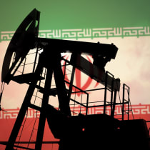 Oil pump on background of flag of Iran.