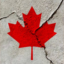  Canadian national flag isolated on broken cracked wall background