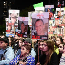  A rally calling for the release of the Israeli hostages held captive by Hamas in Gaza, marking 442 days since the start of the war between Israel and Hamas, at Hostage Square in Tel Aviv, December 21 2024.
