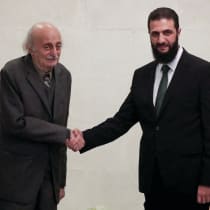  HTS LEADER Abu Mohammed al-Julani (right), meets with Lebanese Druze leader Walid Jumblatt in Damascus.