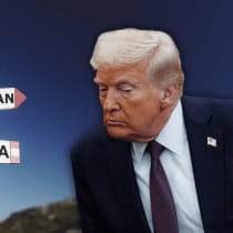  El presidente de EE.UU., Donald Trump, visto sobre una imagen ilustrativa de los lazos entre EE.UU. e Irán (ilustrativo)