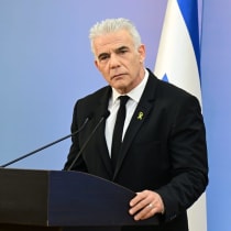  Opposition head MK Yair Lapid speaks at a press conference in Jerusalem, April 20, 2025