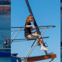 Activist Greta Thunberg seen aboard the Gaza Freedom Flotilla, with an Israeli Navy vessel seen in the background