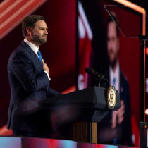 US VICE President JD Vance is seen at the Turning Point USA conference last week. His statements that the US will always be a Christian nation is nauseating in its inconsistency and undermining of the founding fathers’ intentions, the writer says. 