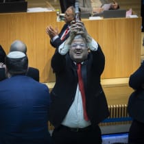 National Security Minister Itamar Ben-Gvir celebrates the passing of the Death Penalty for Terrorists bill in the Knesset, March 30, 2026