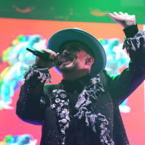Boy George, who will represent San Marino at the Eurovision song contest performs during the London Eurovision Party 2026 at Outernet London on April 19, 2026 in London, England.