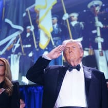 First Lady Melania Trump and US President Donald Trump attend of the annual White House Correspondents Association Dinner April 25, 2026 in Washington, DC.
