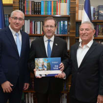 (L TO R) The Jewish Agency for Israel’s CEO & Director-General Yehuda Setton; President Isaac Herzog; and Jewish Agency Chairman of the Executive Maj. Gen. (res.) Doron Almog 
