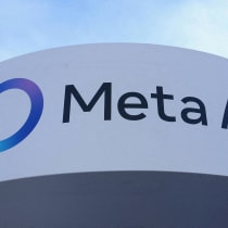 (ILLUSTRATIVE) A logo of Meta AI sits outside the Meta House on the opening day of the 55th annual meeting of the World Economic Forum in Davos, Switzerland, January 20, 2025. 