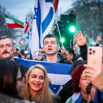Brodie Mitchell campaigning against Iran’s Islamic Revolutionary Guard Corps outside the UK prime minister’s residence on Downing Street in London. 