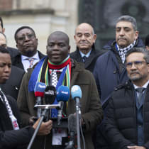 Ronald Lamola, South African justice minister, is seen outside the International Criminal Court after his government filed an indictment against Israel in January 2024. Jewish South Africans say there is a huge gap between the actions of the government and how the community feels inside the country.