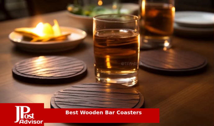 Wooden Drink Coasters,4 Cup Coasters for Drinks Absorbent Cork Coasters Set,Large Natural Wood Stackable Reusable Coasters for Home Office Coffee Bar