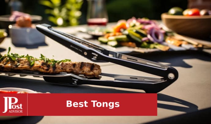 HOTEC Stainless Steel Kitchen Tongs Set of 2 - 9 and 12 Locking Metal Food Tongs Non-Slip Grip