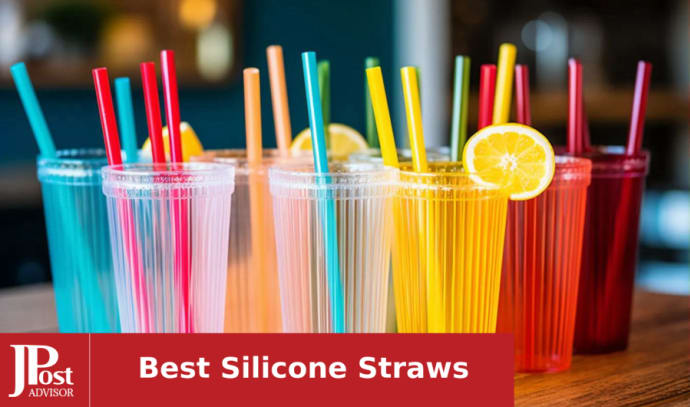 Set of 6 reusable silicon drinking straws - large, flexible, smoothie size
