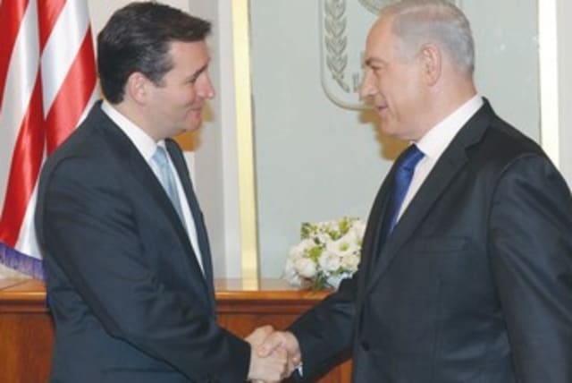 PM shakes hands with Republican senator-elect Ted Cruz 370 (photo credit: Amos Ben-Gershom/GPO)