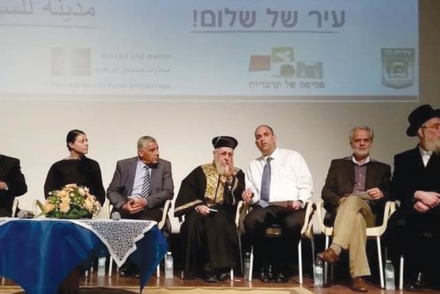 Jewish and Muslim leaders gather in Lod, September 1, 2014.  (photo credit: MINO WAHIDY)