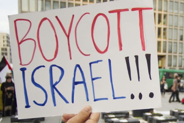 Boycott Israel sign (photo credit: REUTERS)
