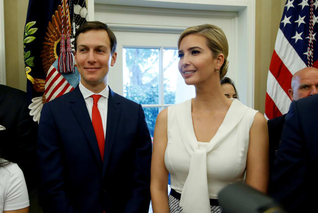 Jared Kushner and Ivanka Trump at the White House in 2017. (photo credit: JOSHUA ROBERTS / REUTERS)