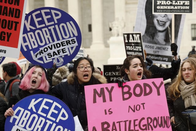 Women protesting for abortion rights, forty-five years after Roe v. Wade. (photo credit: REUTERS)