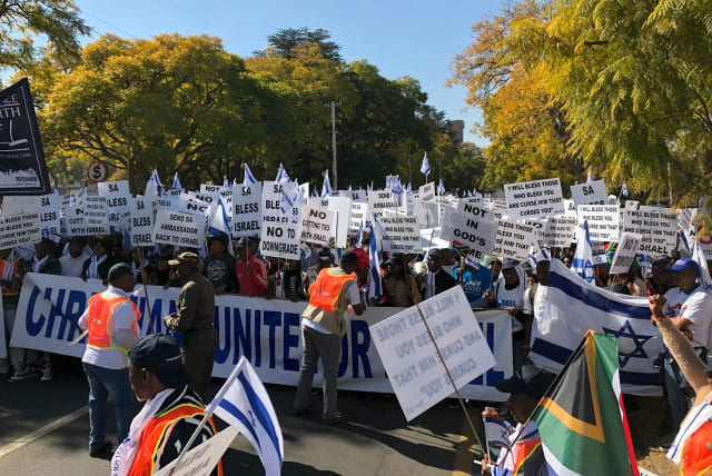 SOUTH AFRICA'S Christian population demonstrate against downgrading the country's embassy in Tel Aviv during a solidarity march for Israel in Pretoria, July 24, 2018. (photo credit: Courtesy)