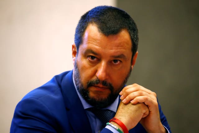 Italy's Interior Minister Matteo Salvini looks on during a news conference in Rome, Italy, on June 20, 2018.  (photo credit: STEFANO RELLANDINI/REUTERS)