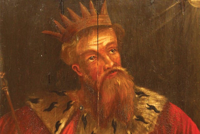 KING HEZEKIAH in a 17th century painting by unknown artist, in the choir of Sankta Maria Kyrka in Ahus, Sweden. (photo credit: Wikimedia Commons)