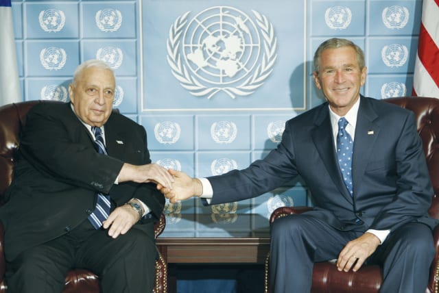 FORMER PRIME minister Ariel Sharon (left) meets with then-US president George W. Bush during the 2005 World Summit and 60th General Assembly of the United Nations (photo credit: REUTERS)