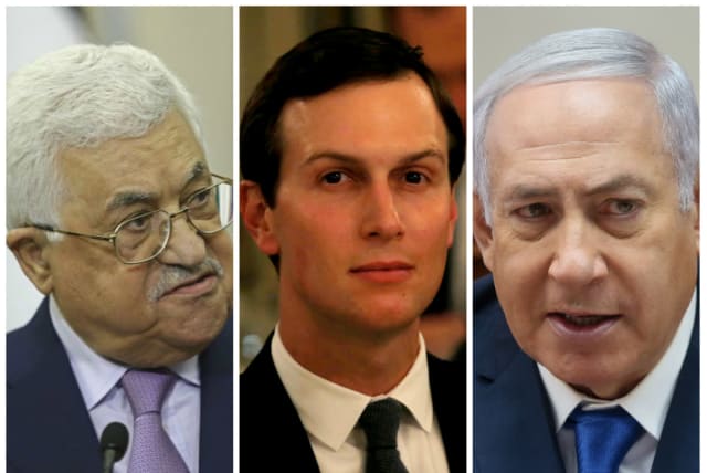 Mahmoud Abbas (L), Jared Kushner (C) and Benjamin Netanyahu (R) (photo credit: REUTERS & MARC ISRAEL SELLEM/THE JERUSALEM POST)