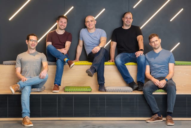 (From Left) Lightricks co-founders Itai Tsiddon, Yaron Inger, Zeev Farbman, Amit Goldstein and Nir Pochter (photo credit: Courtesy)