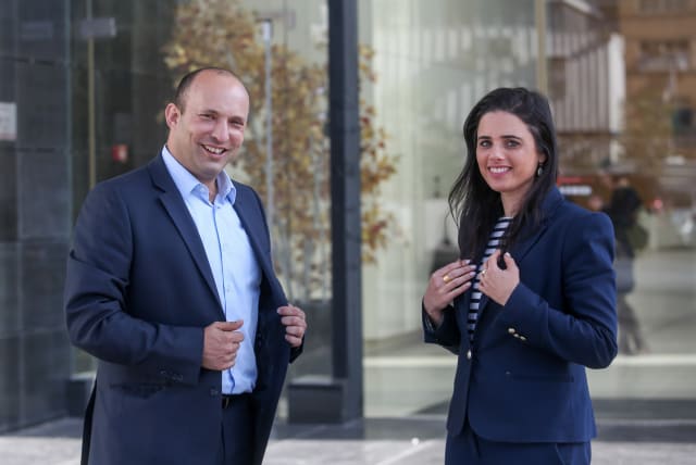 Head of the New Right Party Naftali Bennett and Justice Minister Ayelet Shaked, 2019. (photo credit: MARC ISRAEL SELLEM)
