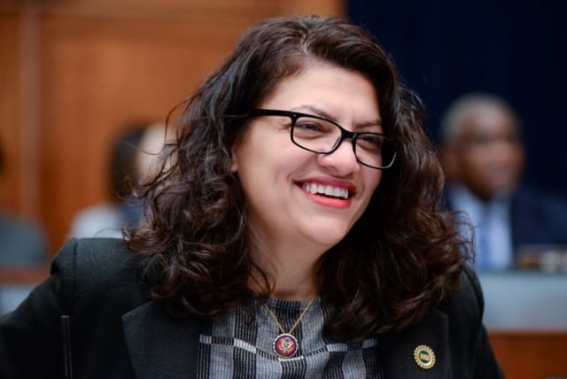 Rep. Rashida Tlaib (D-MI) participates in a House Financial Services Committee hearing with Facebook Chairman and CEO Mark Zuckerberg in Washington, U.S., October 23, 2019 (photo credit: ERIN SCOTT/REUTERS)