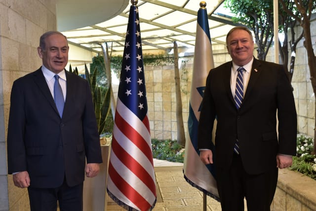 US Secretary of State Mike Pompeo and Prime Minister Benjamin Netanyahu ahead of their meeting in Jerusalem on May 13, 2020 (photo credit: KOBI GIDEON/GPO)
