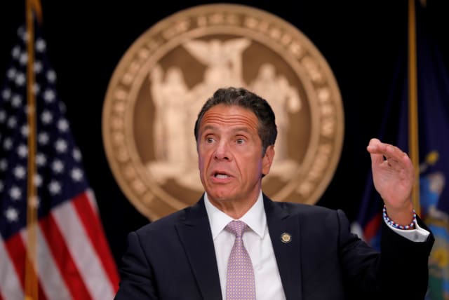 New York Governor Andrew Cuomo speaks during a daily briefing following the outbreak of the coronavirus disease (COVID-19) in Manhattan in New York City, New York, US, July 13, 2020. (photo credit: MIKE SEGAR / REUTERS)