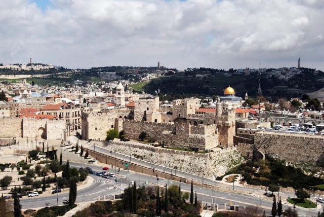 A general view of the Old City and Walls of Jerusalem taken with a drone on March 22, 2020. (photo credit: ILAN ROSENBERG/REUTERS)