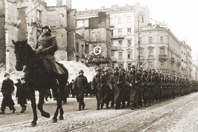  German troops entering Warsaw after surrender of city in 1939. (photo credit: Wikimedia Commons)