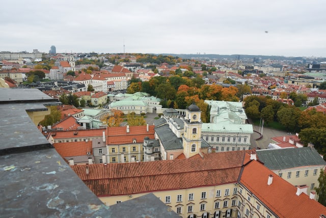  LITHUANIA’S PRESIDENTIAL palace in the foreground, as seen from the tower of Vilnius University. (photo credit: DAVID ZEV HARRIS, Mark Gordon)