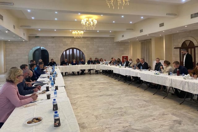  The EU representative and representatives from EU nations met with members of the 6 Palestinian NGOs that Israel labeled terrorist organizations.  (photo credit: EU Representative Office)