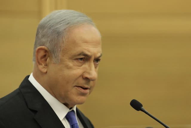  Likud head Benjamin Netanyahu at his party faction meeting, December 13, 2021. (photo credit: MARC ISRAEL SELLEM/THE JERUSALEM POST)