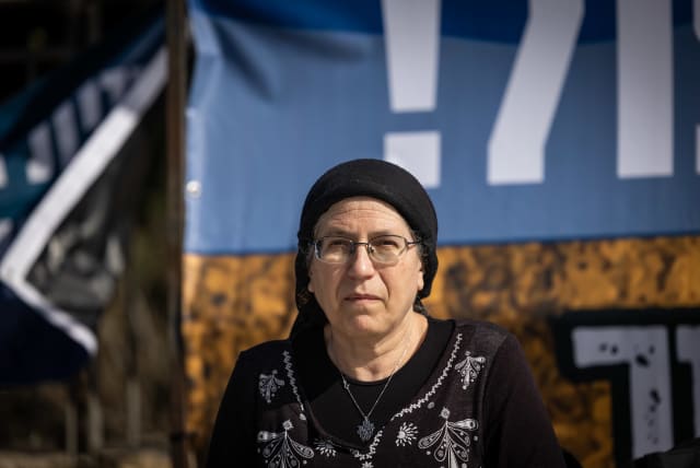  MK Orit Struk attends a protest against the demolition of structures in the illegal outpost of Homesh, outside the Prime Minister's office in Jerusalem on January 9, 2022. (photo credit: YONATAN SINDEL/FLASH90)