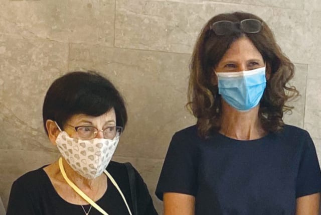  THE WRITER (right), on the day of her inaugural speech to the Knesset, August 5, 2020, poses with former Supreme Court president Miriam Naor. (photo credit: Rafi Wunsh)