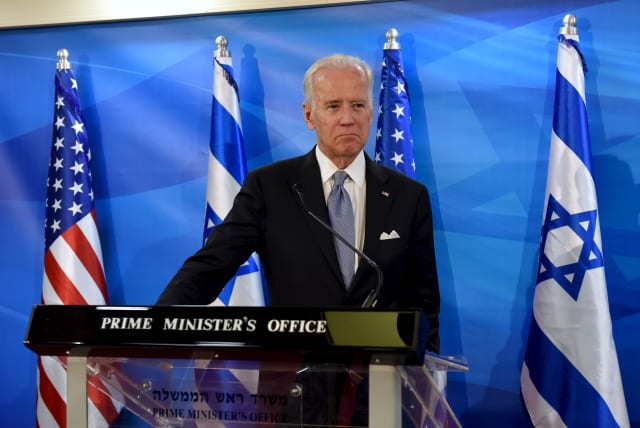  US Vice President Joe Biden speaks as he delivers a joint statement with Israeli Prime Minister Benjamin Netanyahu during their meeting in Jerusalem March 9, 2016. (photo credit: REUTERS/DEBBIE HILL/POOL)