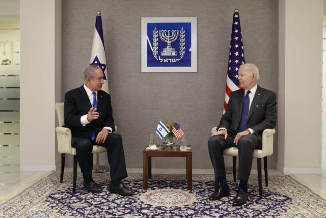  US President Joe Biden with Israeli opposition head Benjamin Netanyahu on July 14, 2022 (photo credit: RAANAN COHEN/MAARIV)
