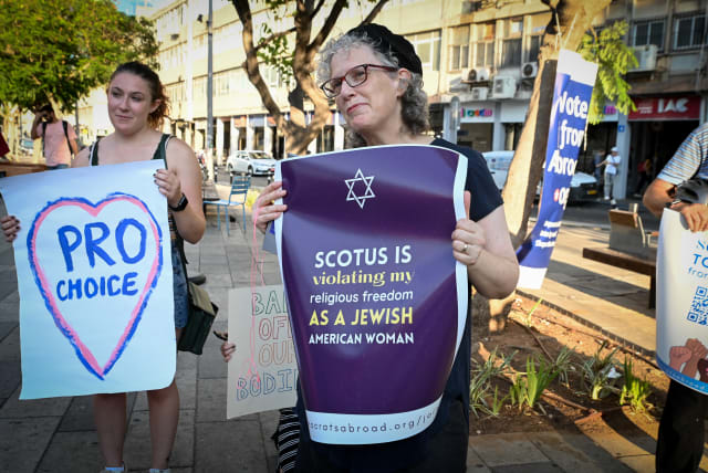  PROTESTING THE US decision to overturn Roe v. Wade, in Tel Aviv, July 4. (photo credit: AVSHALOM SASSONI/FLASH90)